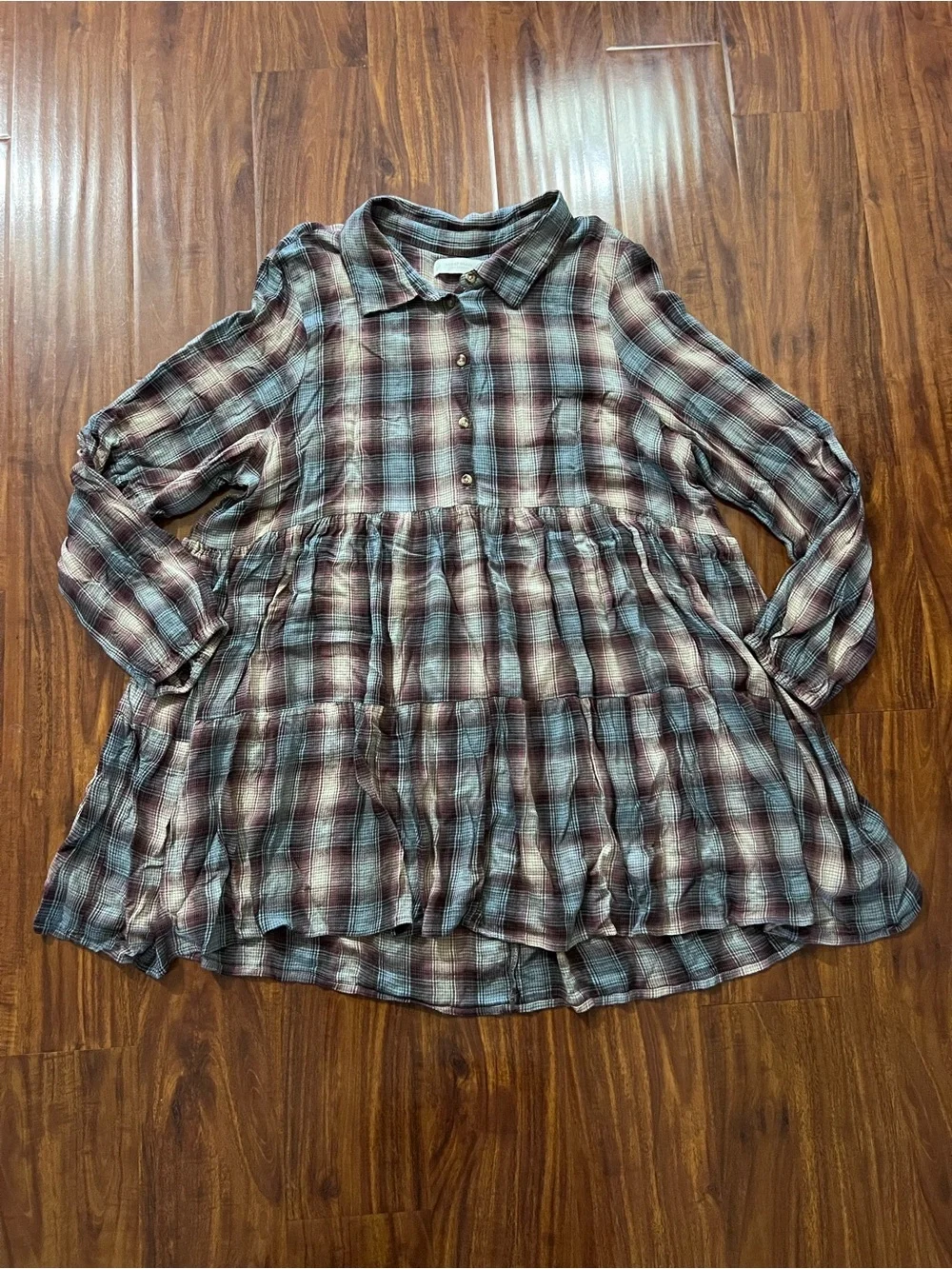 Lucky Brand Brown Plaid Button Tunic size XL